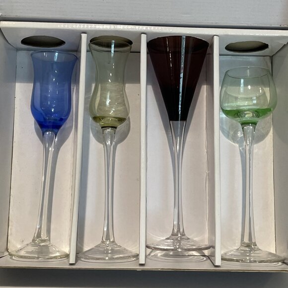 4 Cellini Crystal Stemware Italy Cordial Glasses Handblown Long Stem Multicolor - Picture 10 of 11